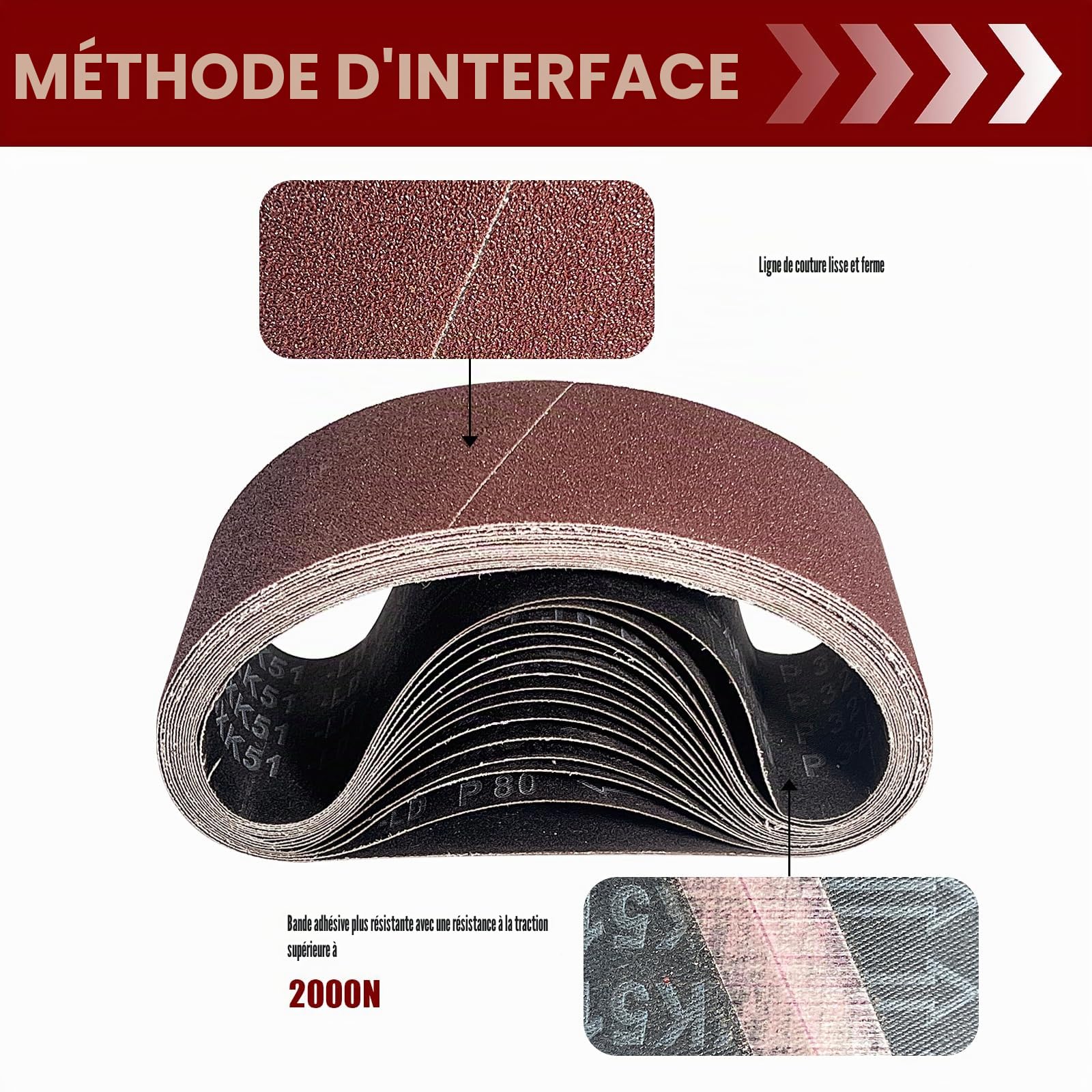 15 Pièces Bande Abrasive 100 x 610 mm, Bandes Abrasives Mixte (3 x Grains 80/120/150/240/320) Ensemble de Bandes Abrasives, pour Ponceuses à Bande