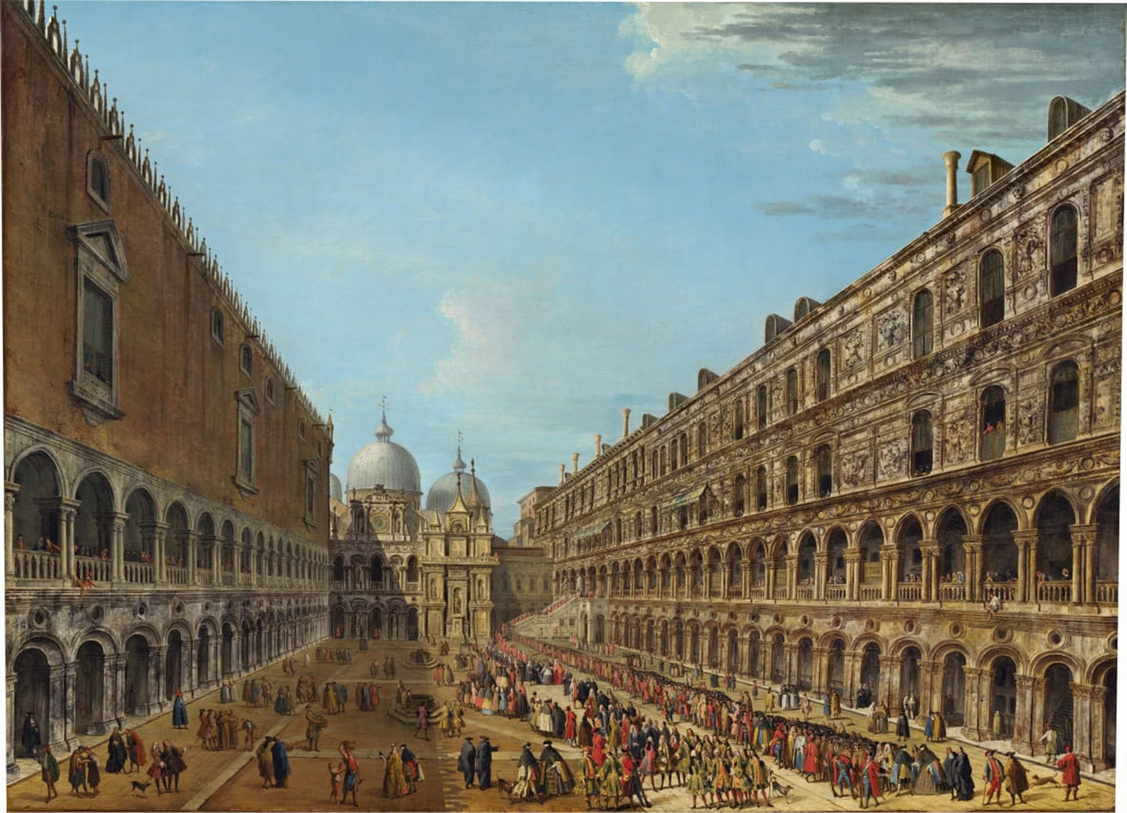 POSTERIIk Vintage Classic Picture Landscape Artwork Procession in the Courtyard of the Ducal by Antonio Joli Portrait Canvas Painting for Office Home Decor 60x90cm