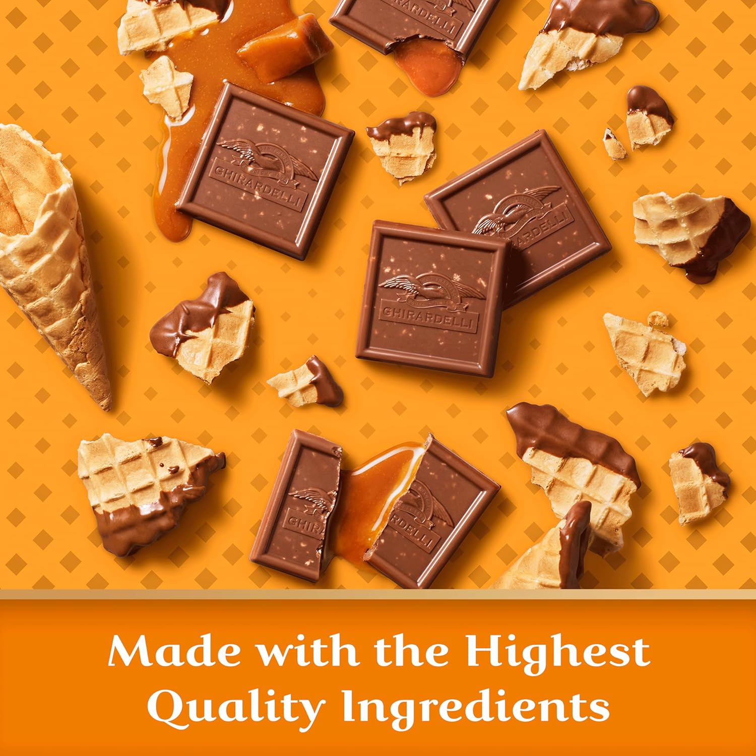 GHIRARDELLI Milk Chocolate Caramel Waffle Cone Squares, 5.2 oz (6 Bags)