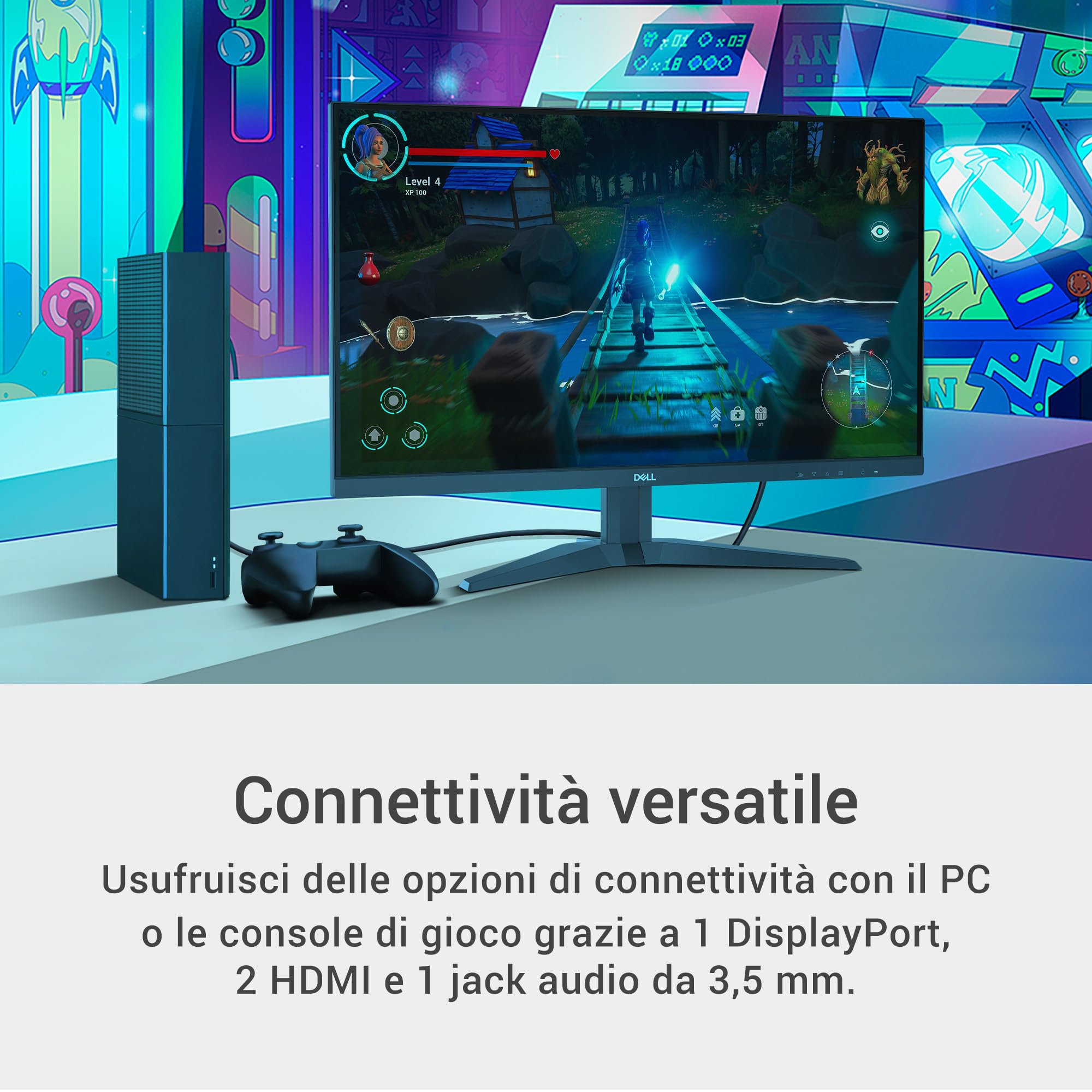 Dell G2725D 27" QHD (2560x1440) Monitor Gaming, 180Hz, IPS, 1ms, AMD FreeSync, 99% sRGB, DisplayPort, 2x HDMI, 3 Anni di Garanzia, Nero