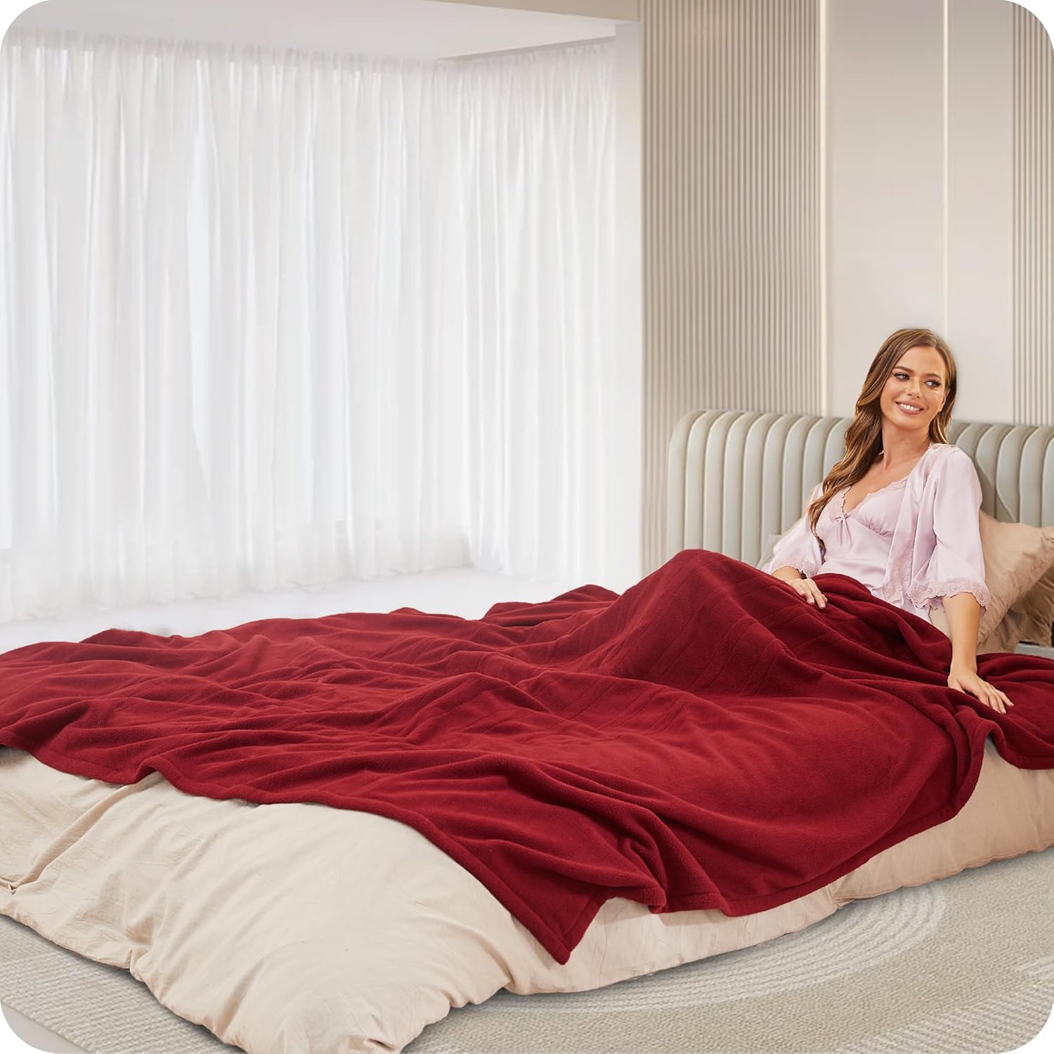 Electric Heated Blanket Full Size 72"x84" Large Fleece Warm Bedding