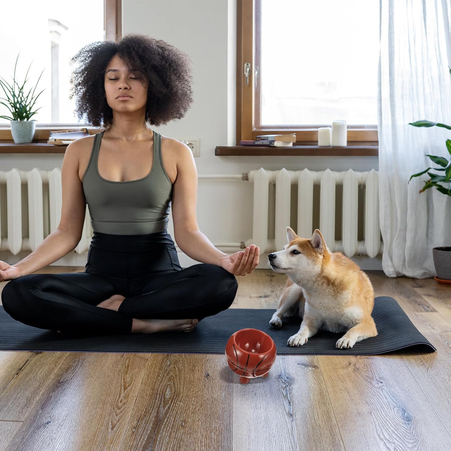 Ceramic Dog and Cat Food Bowl Basketball Design Non-Spill Water and Food Feeder for and Stores Easy to and for Pets