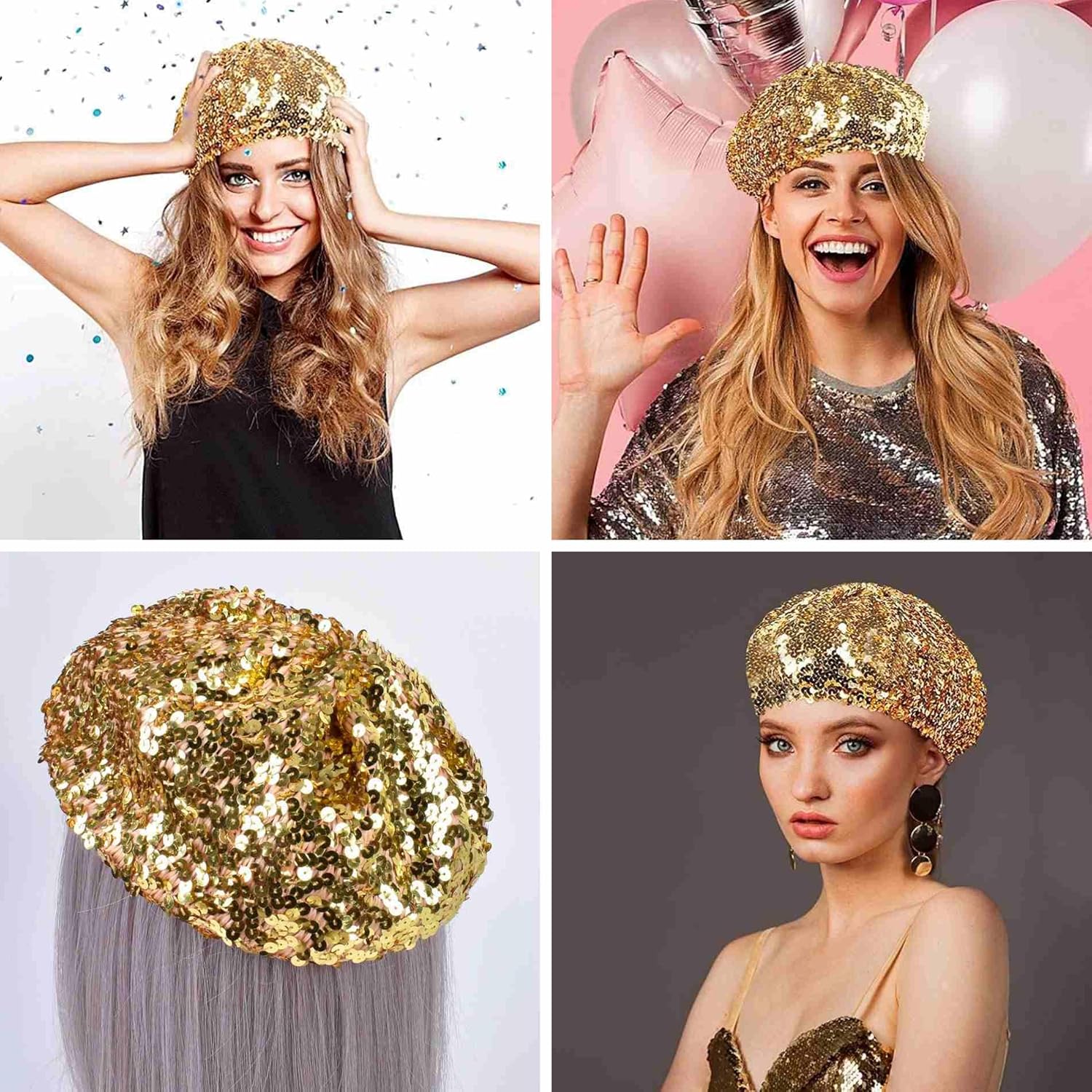 JUMISEE Sparkly Sequin Berets for Women Girls Fashion Beanie Hat Costume Accessories for Festival Party Dance - Image 4