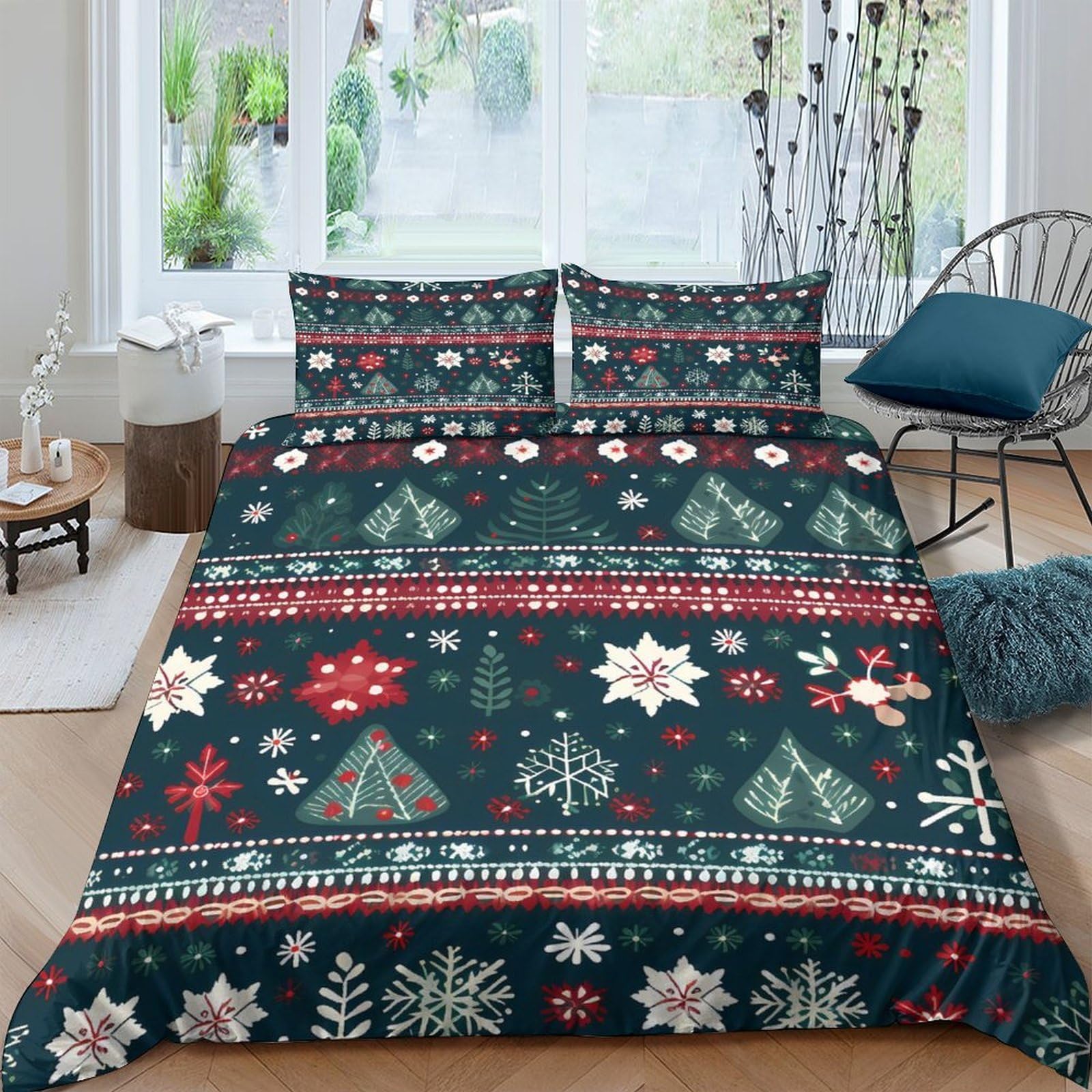 Ctjqhvkz Style-7 3D Printed Nordic Christmas Fitted Sheet Microfiber Soft Festive Snowflake Bed Cover For Bedroom Guest Room Decor Single（135X200cm）