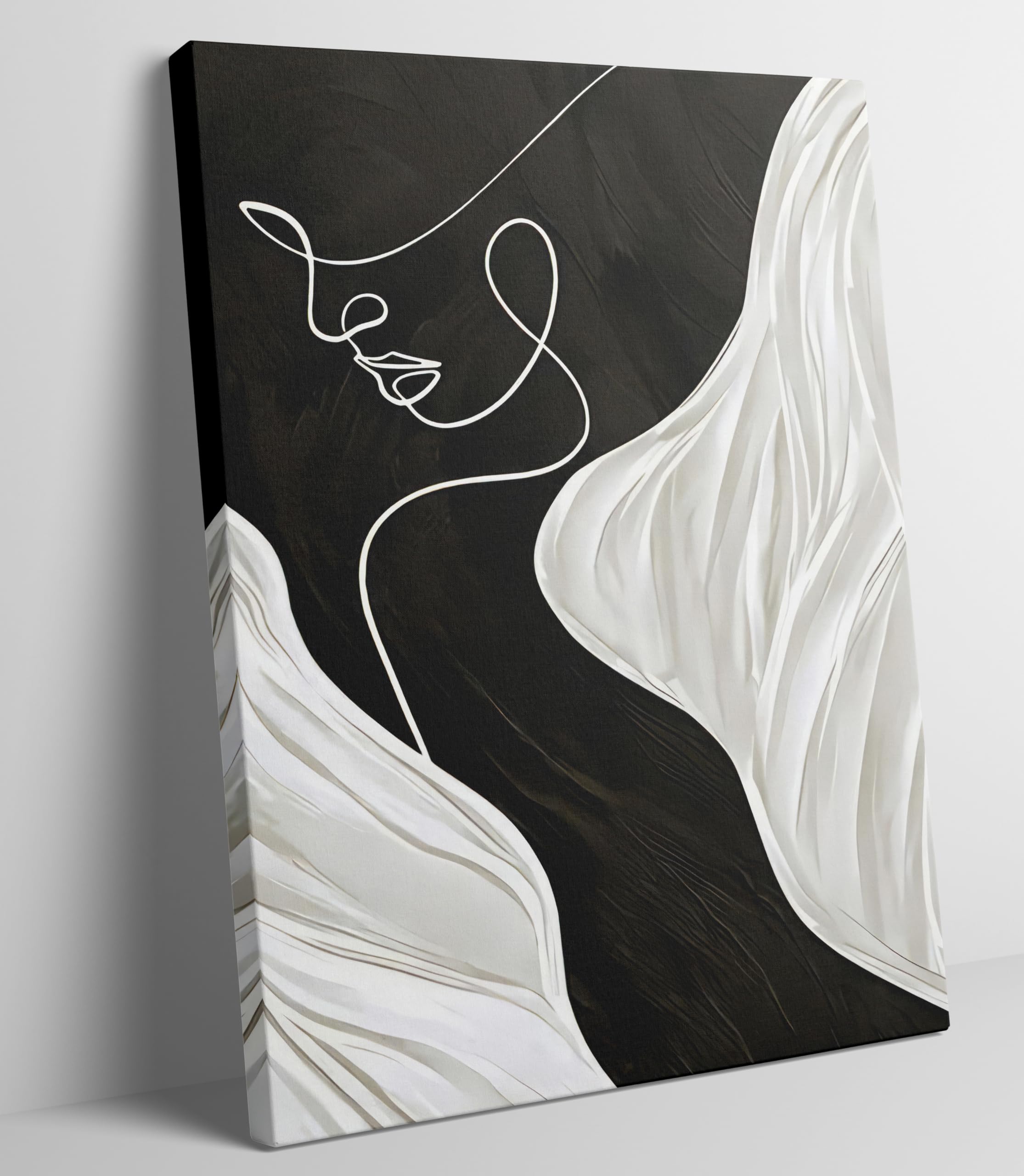 Abstract Female Line Canvas Wall Art Modern Abstract Figure Graphic Wall Decor Picture 3d Texture Black White Grey Minimalist Poster Print Painting