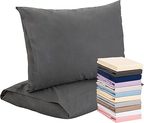 Superity Linen Fundas de almohada tamaño Queen - Sobre - Paquete de 2 - 100% algodón suave y cómodo de alta calidad - Gris oscuro
