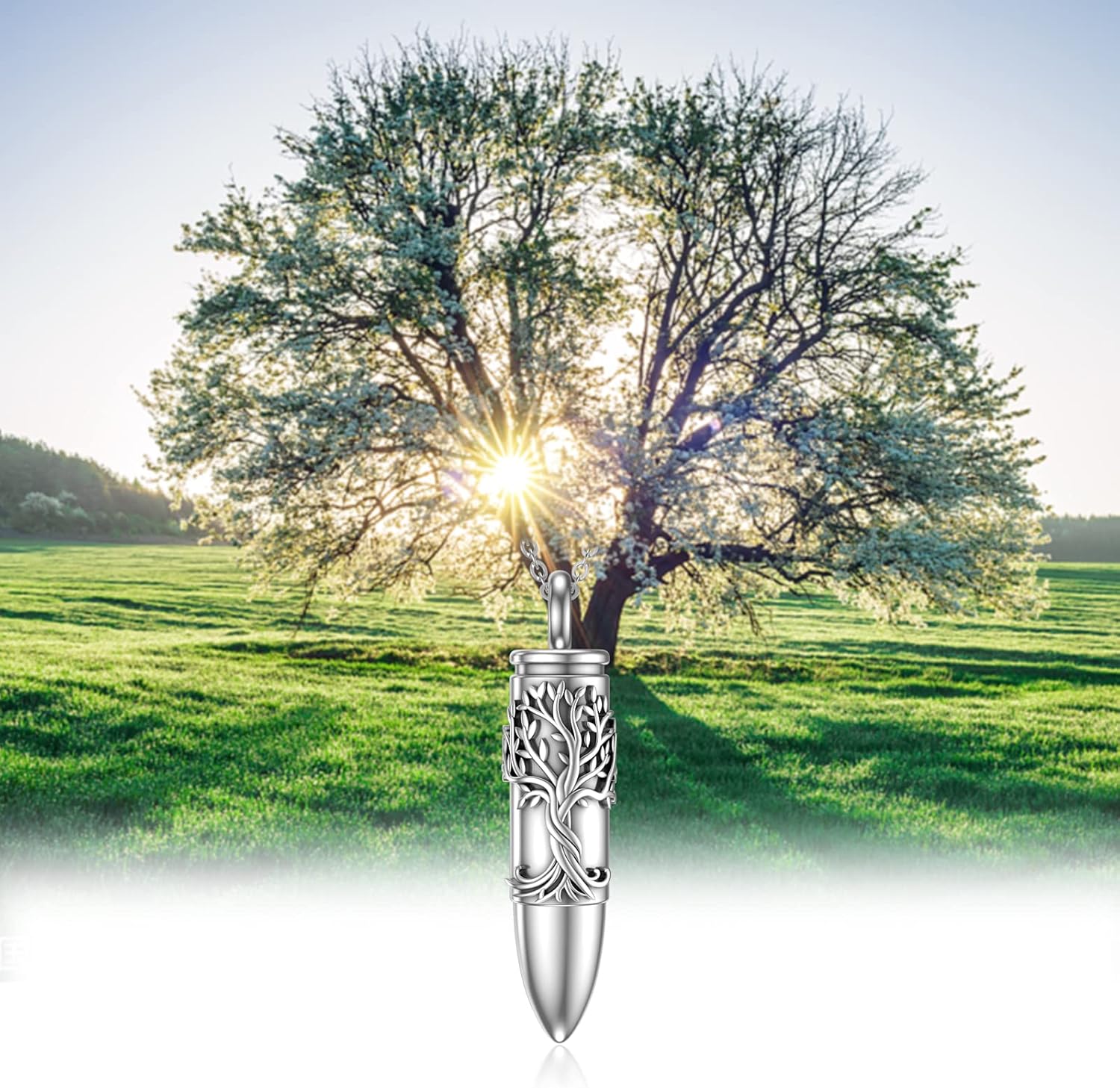 CHENGHONG Cremation Jewelry Bullet Urn Necklace for Ashes 925 Sterling Silver Butterfly/Tree of Life/Hamsa Bullet Pendant Necklace Memorial Keepsake Pendant for Human Ashes Gift for Women Men - Image 4