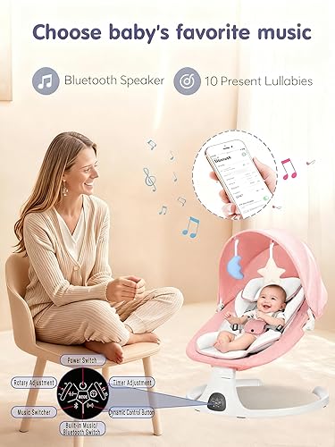 Miniatura 8 de Columpio eléctrico y portátil para bebé columpio inteligente con sensor, velocidades ajustables y arnés de seguridad, ideal para el hogar y viajes