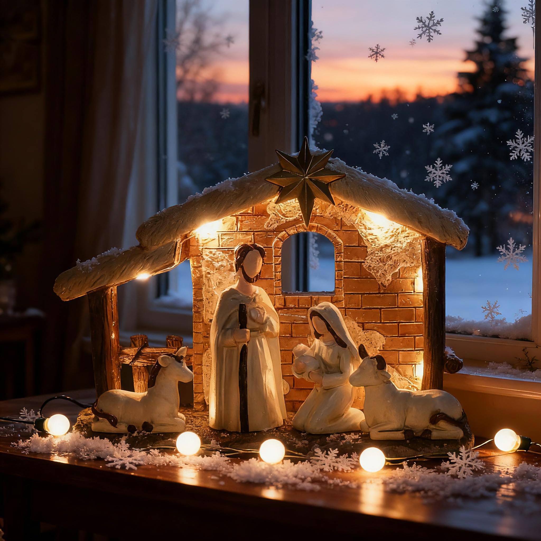 Topsky Set Completo de Belén Navideño con Iluminación - 5 Figuras Pintadas a Mano, Incluye Niño Jesús - Decoración de Adviento y Regalo Cristiano para Familiares y Amigos