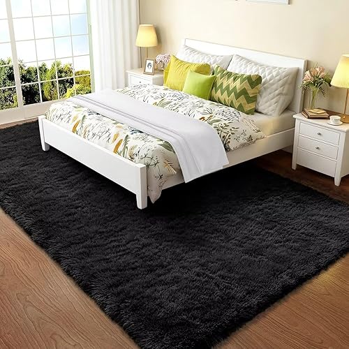 Miniatura 7 de Vafodo Fluffy Bedroom Carpet, 2x3 Feet Shaggy Fuzzy Rug for Kids & Baby, Solid Black Area Rug for Living Room, Cute Room Decor