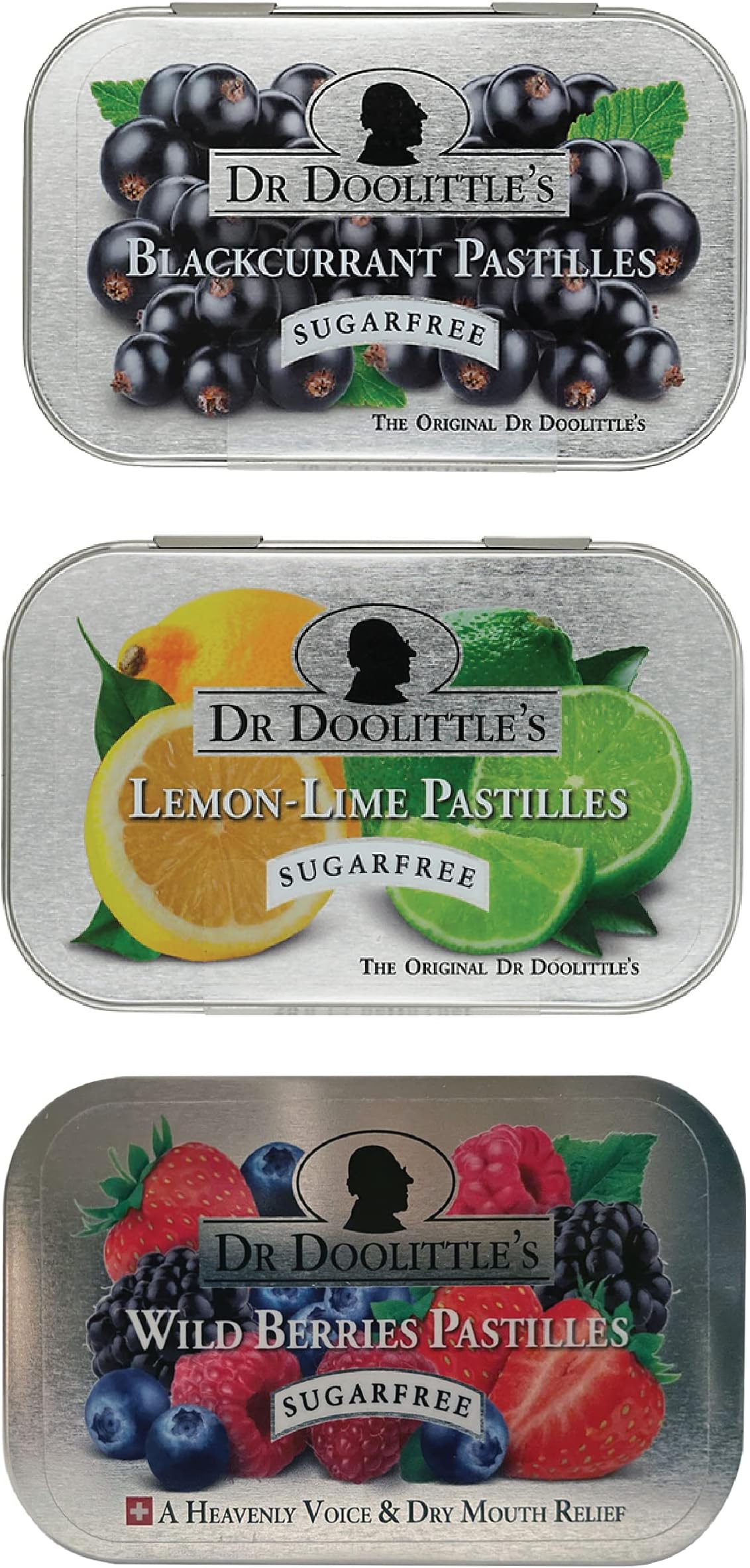 Dr. Doolittle’s Soft Fruit Pastilles Sugar Free Variety Pack for Voice and Throat, 2.12 Ounce Tin, Approximately 25 Count Package, 3 Pack