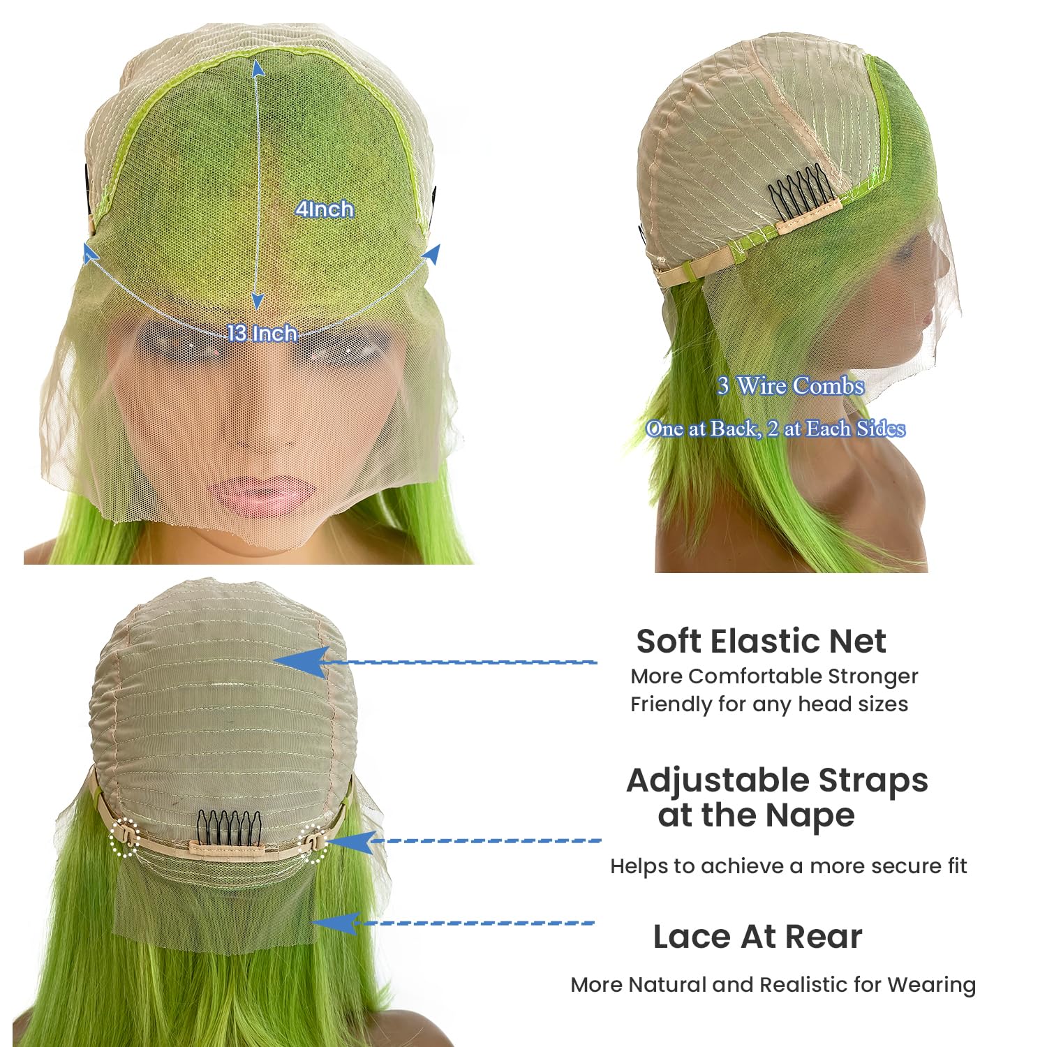 Lime green virgin Human Hair Lace Front Wig Amazon.com : BTWTRY Lime Green Wig Long Straight Lemon Green  main image 3