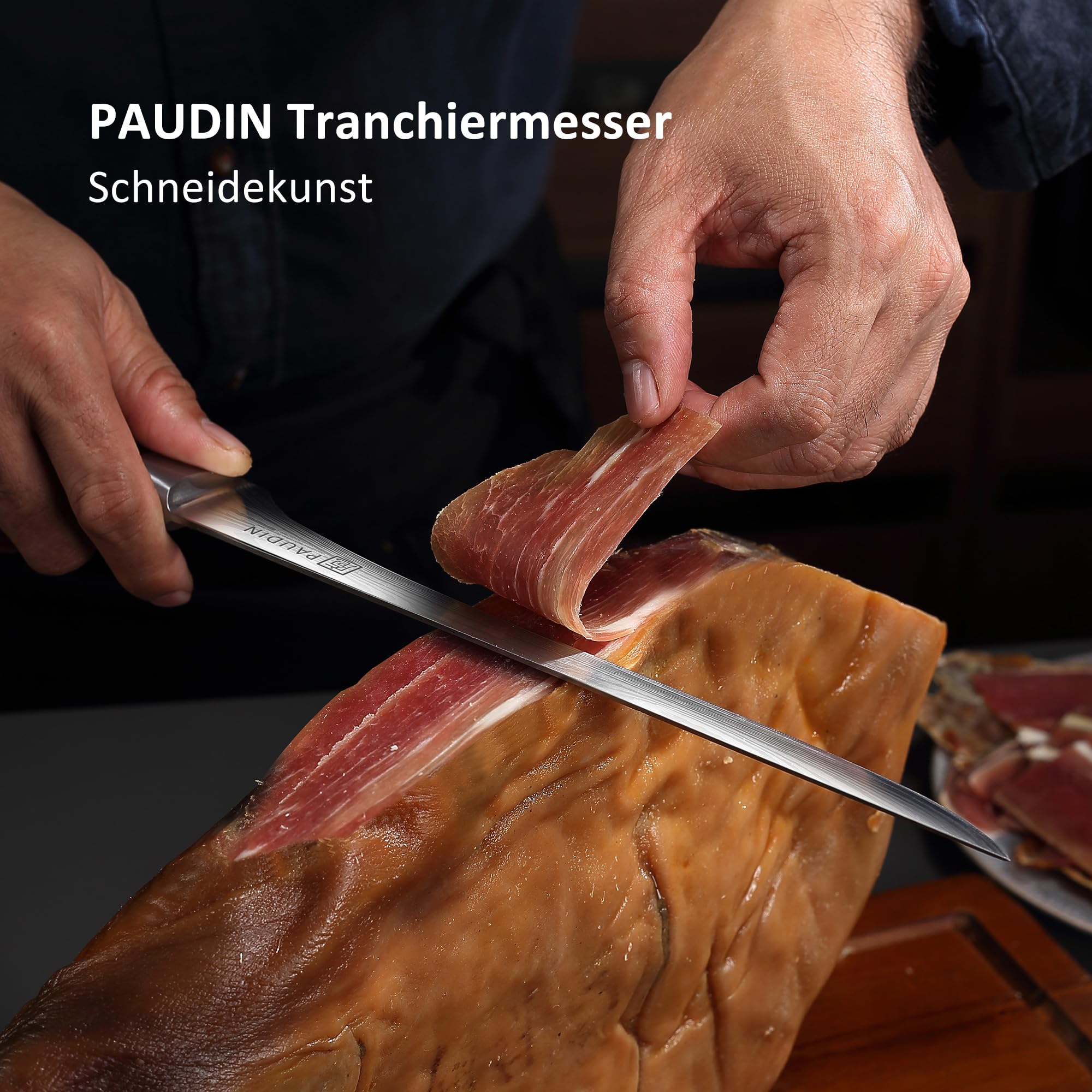 PAUDIN Coltello da prosciutto 25 cm, coltello da cucina professionale in acciaio inox tedesco 1.4116 - lama di precisione per fette sottilissime, con impugnatura ergonomica in legno
