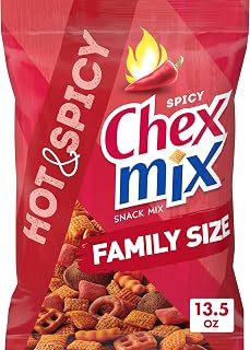 Chex Mix Hot & Spicy Savory Snack Mix, Family Size 13.5 oz Bag - Fiery Crunchy Party Snack with Cayenne Heat