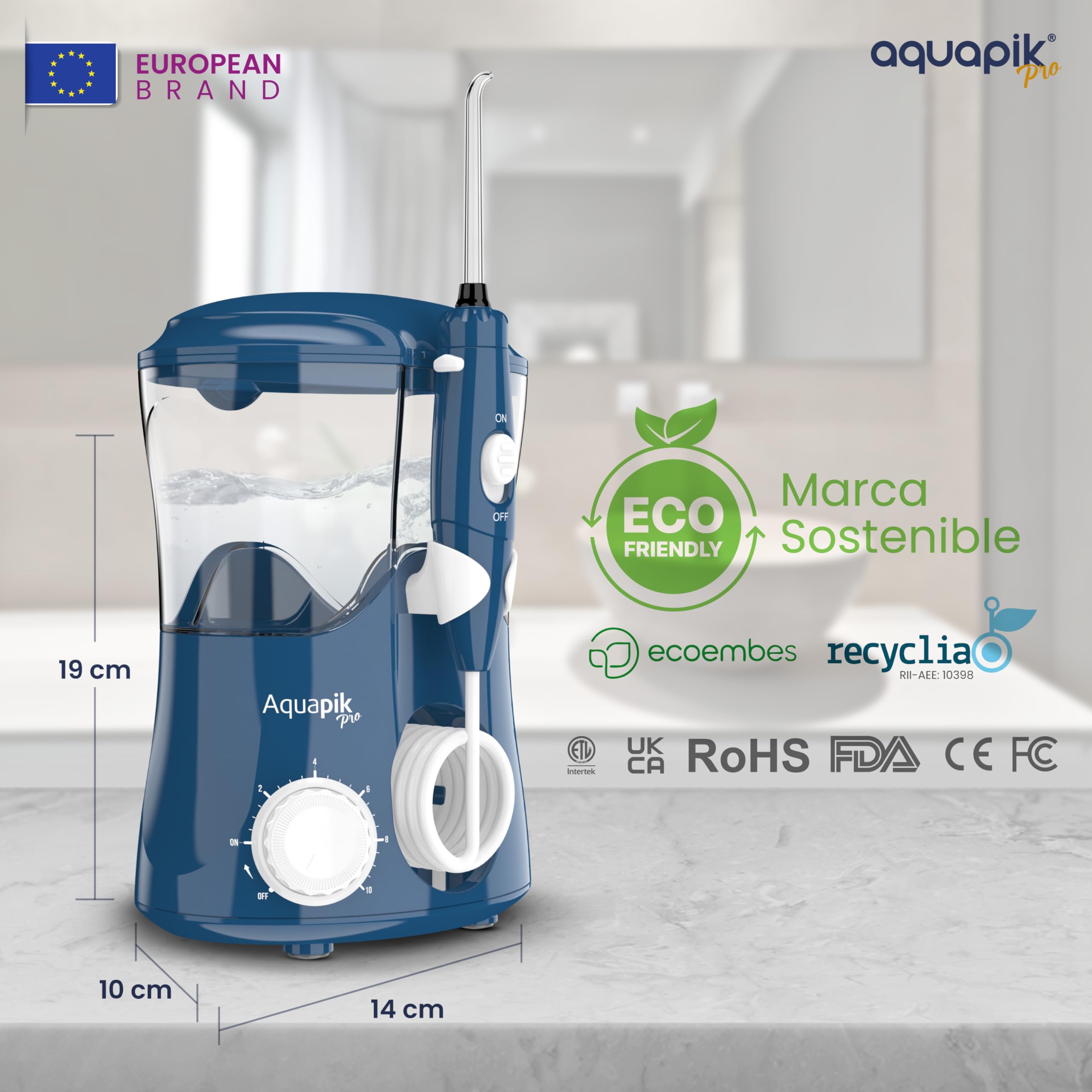 Compra Inteligente: Aquapik® Pro Irrigador dental Sobremesa + Aquapik® Mini en un Pack | (AZUL)