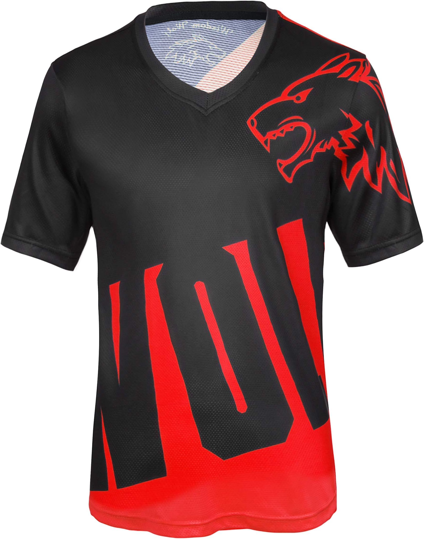 Mens MTB Tops Bike Gym Sports Quick Dry Breathable Short Sleeve Mountain Bike Cycling Jerseys (Small, Black red)