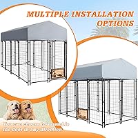 Vista 7 de Perrera grande para perros de 8 x 4 x 6 pies con techo, corral de acero soldado resistente al aire libre con cuencos giratorios, jaula para perros