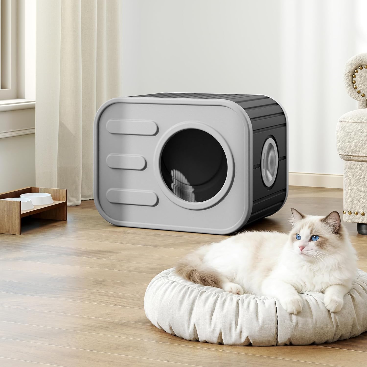 Plastic Outdoor Cat House Weatherproof, Stackable Feral Cat House Outside with Double Louvered Vents, Resin Cat Shelter Waterproof for Outdoor Indoor Use, Gray
