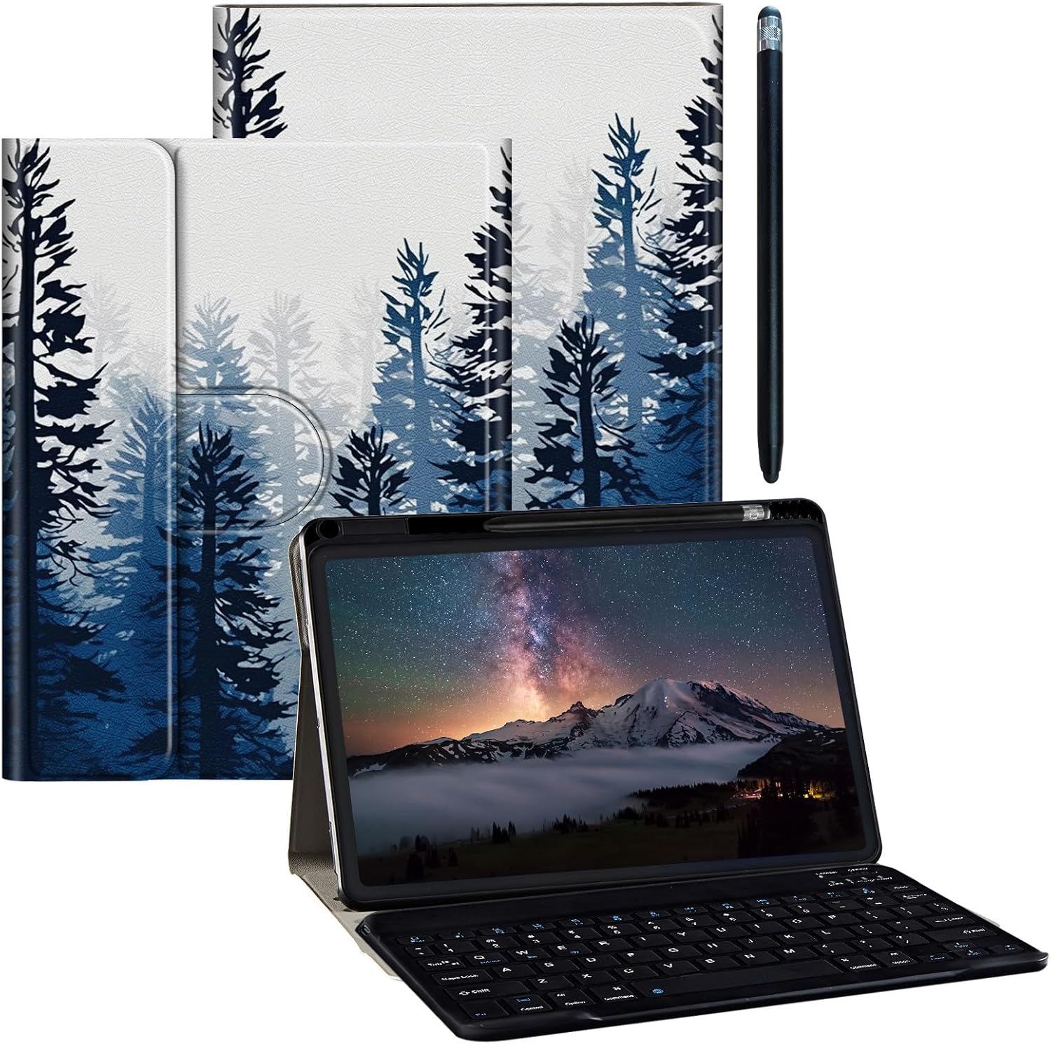 for iPad Pro 12.9 Case 6th/5th/4th Generation with Detachable Wireless Keyboard & 360 Degree Rotating Stand Protect Cover Acrylic Tablet Case for iPad 12.9 inch - Blue Forest