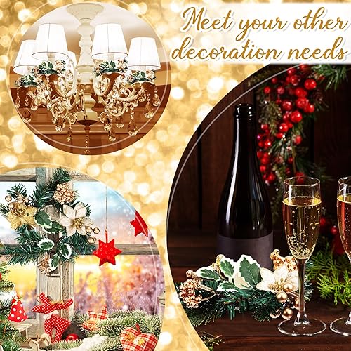 Miniatura 5 de Yilloog 8 juegos de anillos de vela de Navidad, coronas, bayas, piña, flor de pascua, anillos de Navidad mini portavelas para centro de mesa de