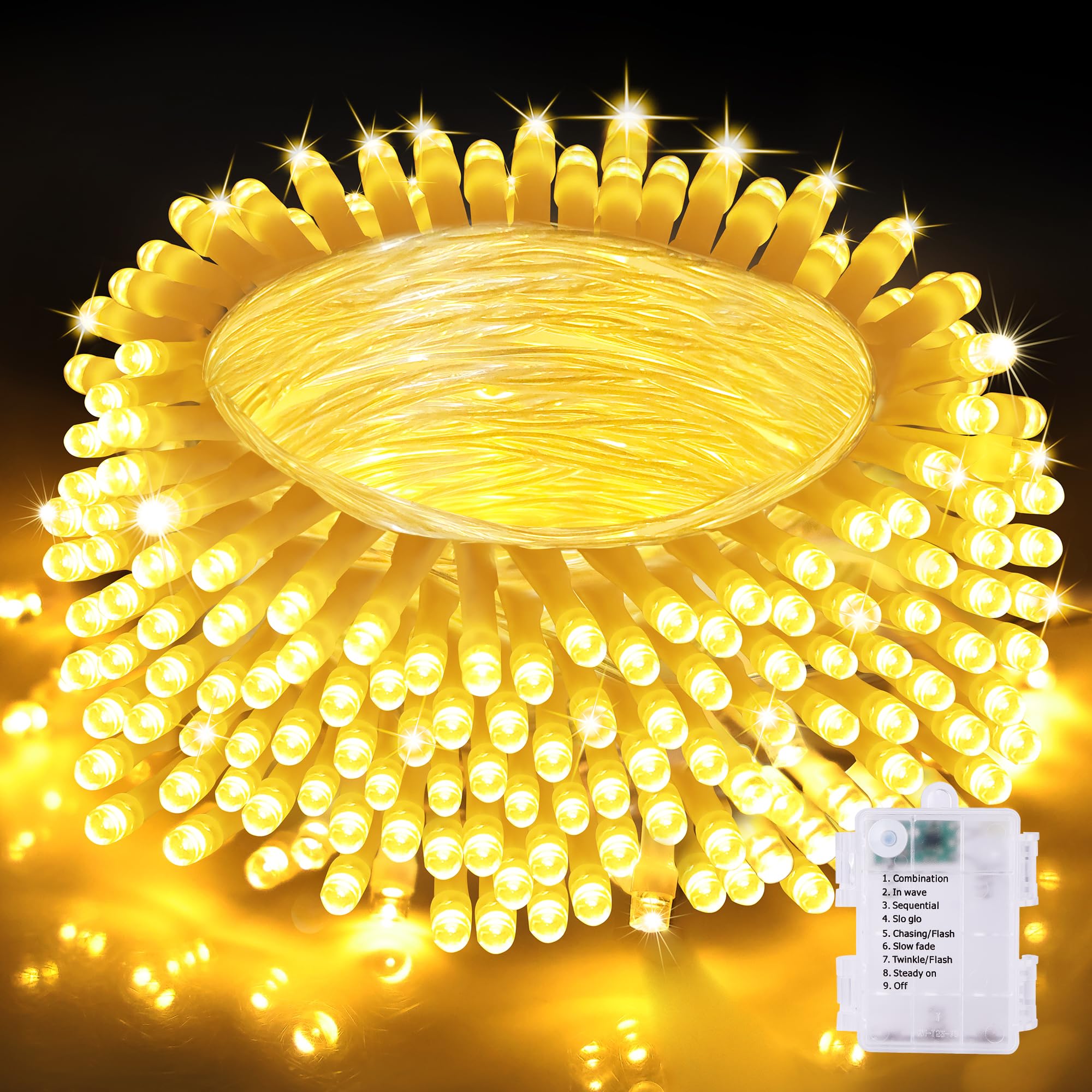 Nextronix Christmas Tree Lights Indoor Fairy Lights Battery Operated: 20m 200LEDs with 8 Modes Timer, IP44 Waterproof Battery Lights for Garden/Bedroom/Camping/Gazebo/Outdoor