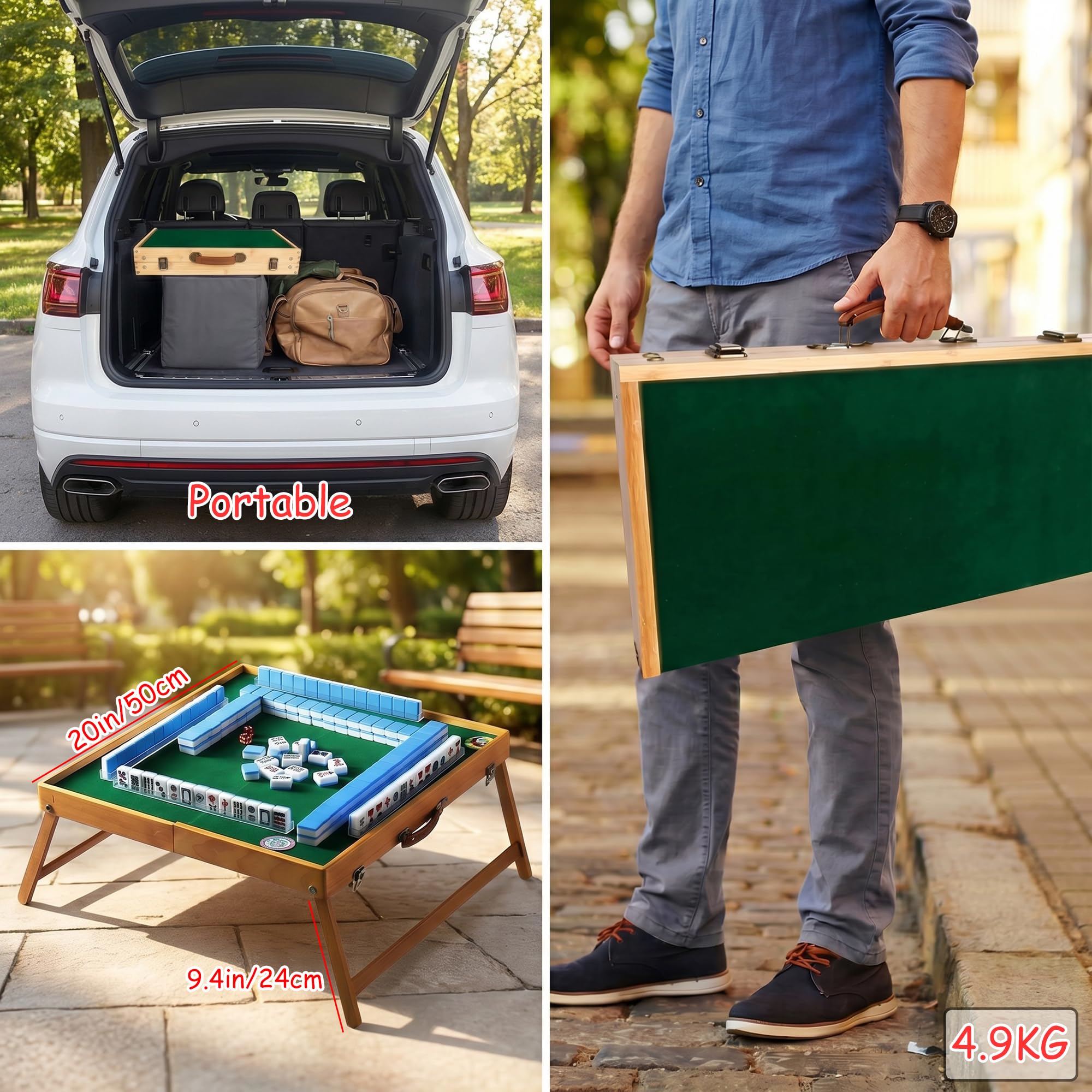 Juego de mahjong americano portátil con mesa | Viajes y uso al aire libre, divertido regalo social para parque y picnic