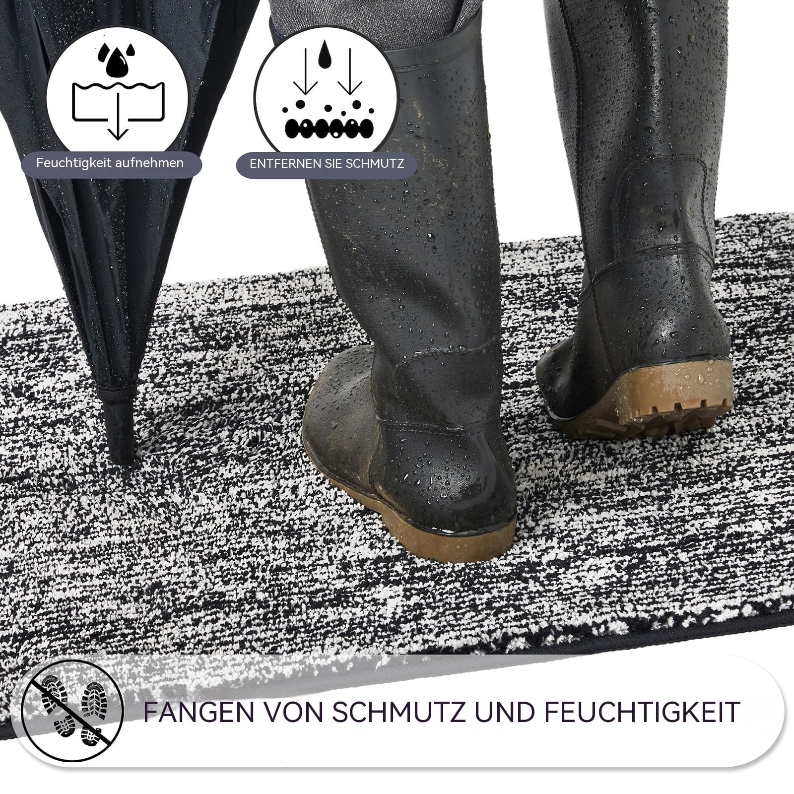FENGYI Schmutzfangmatte Innen rutschfeste Fußmatte 90 x 150 cm Schwarz