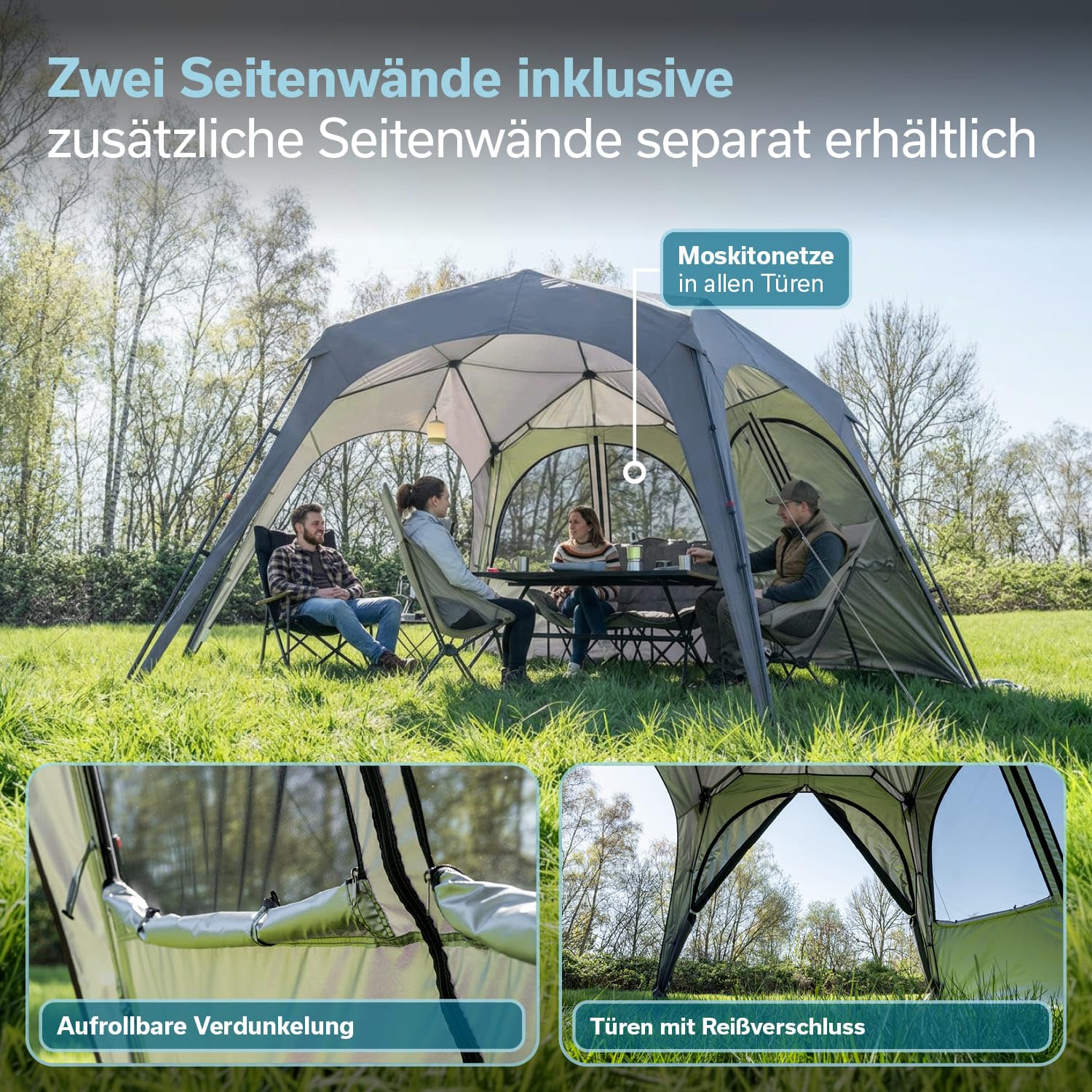 Skandika Pavillon Lundholm 462 Quick-Start | Outdoor Gartenpavillon, 2 Seitenwände, Quick-Up Gestänge, 230 cm Stehhöhe, Sonnenschutz UPF 80+, wetterfest | Partyzelt für Garten, Festival, Strand