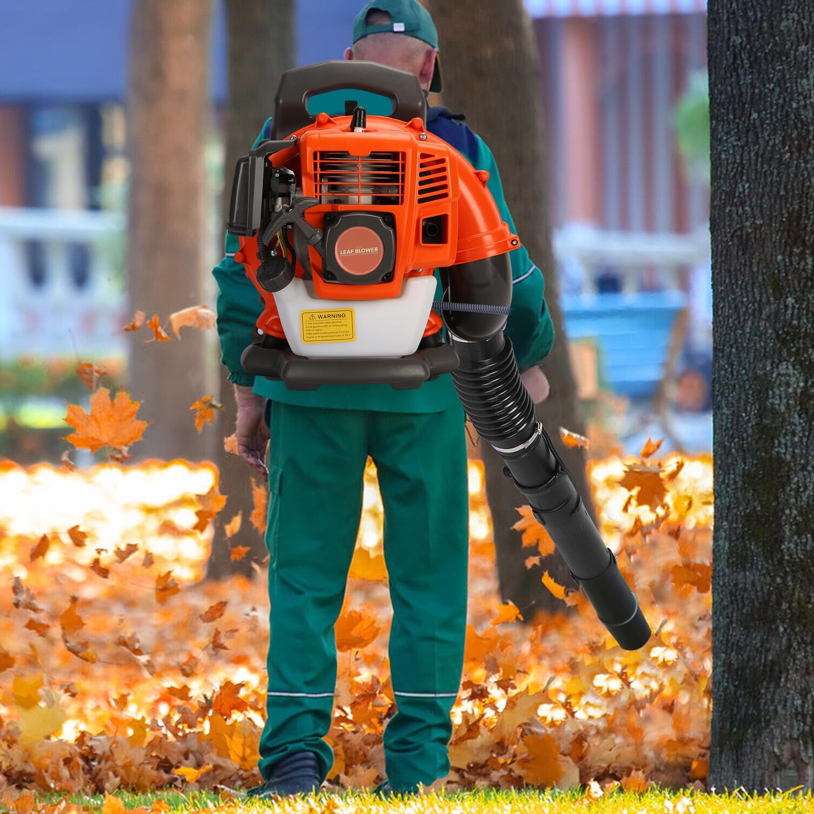Dmuchawa do liści z plecakiem gazowym 52 cc, 550 CFM, dwusuwowy silnik, z regulowaną rurą, ergonomicznym paskiem, wytrzymałe urządzenie ogrodowe do śniegu ogrodowego, resztki trawy, pomarańczowa