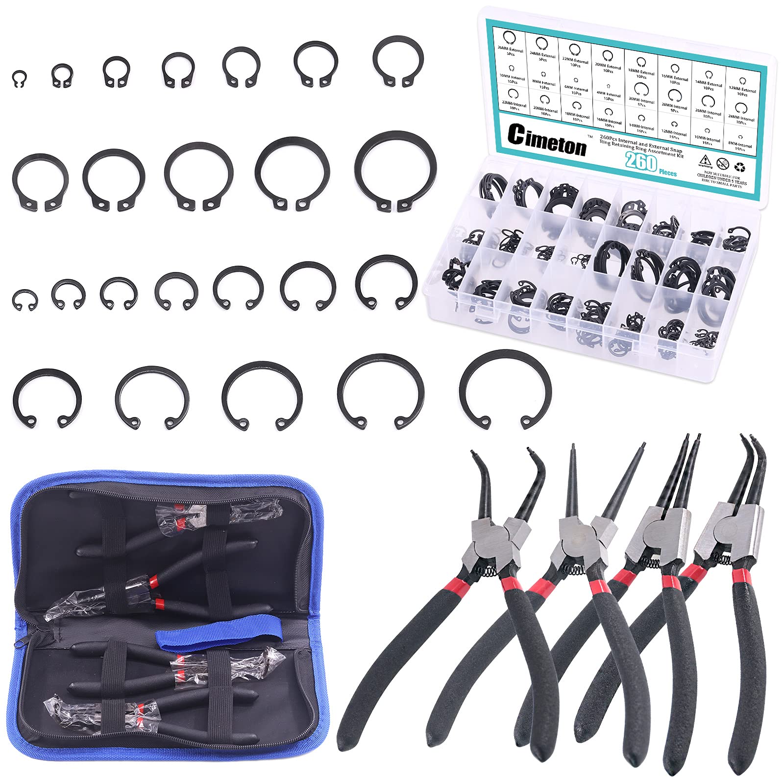 Buy Cimeton 264Pcs 7Inch Snap Ring Pliers and Retaining Rings