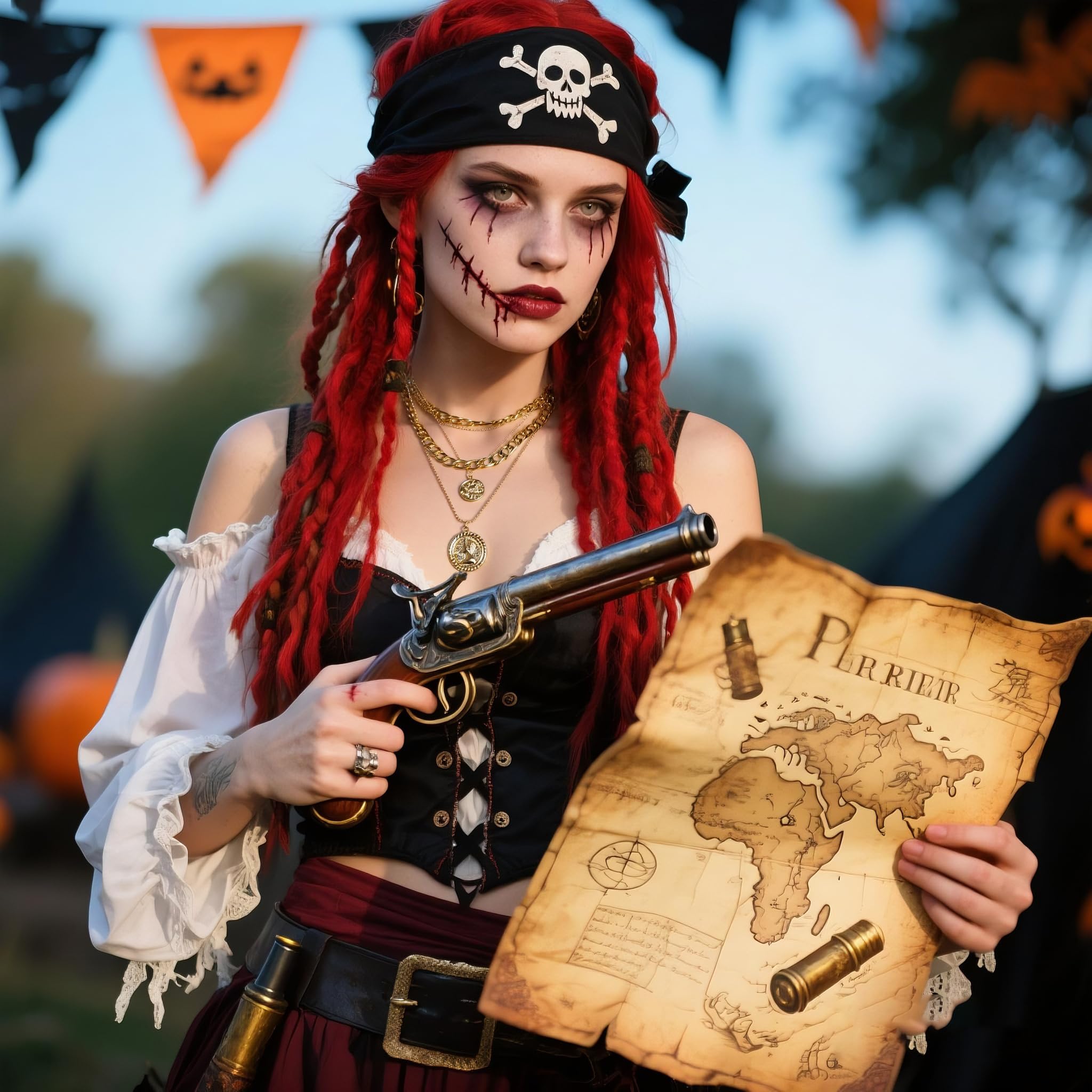 Gold Pirate Necklace for Women Layered Chunky Pirate Costume Jewelry Hip Hop 80s 90s Coin Pendant Necklace Halloween Pirate Costume Accessories