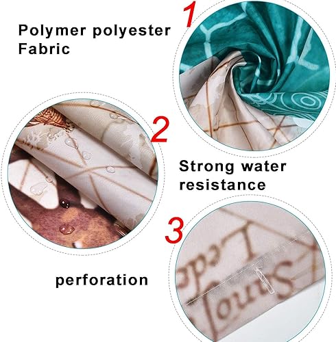 Miniatura 6 de Juego de cortinas de ducha de tortuga marina con alfombras antideslizantes, cubierta de tapa de inodoro y tapete de baño, cortinas de ducha de