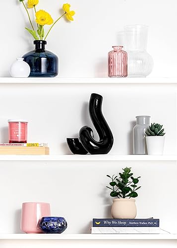 Miniatura 2 de Jarrón negro Abstact, jarrones de cerámica negra para decoración, bonito y moderno jarrón de decoración del hogar, decoración de estantes, sala de