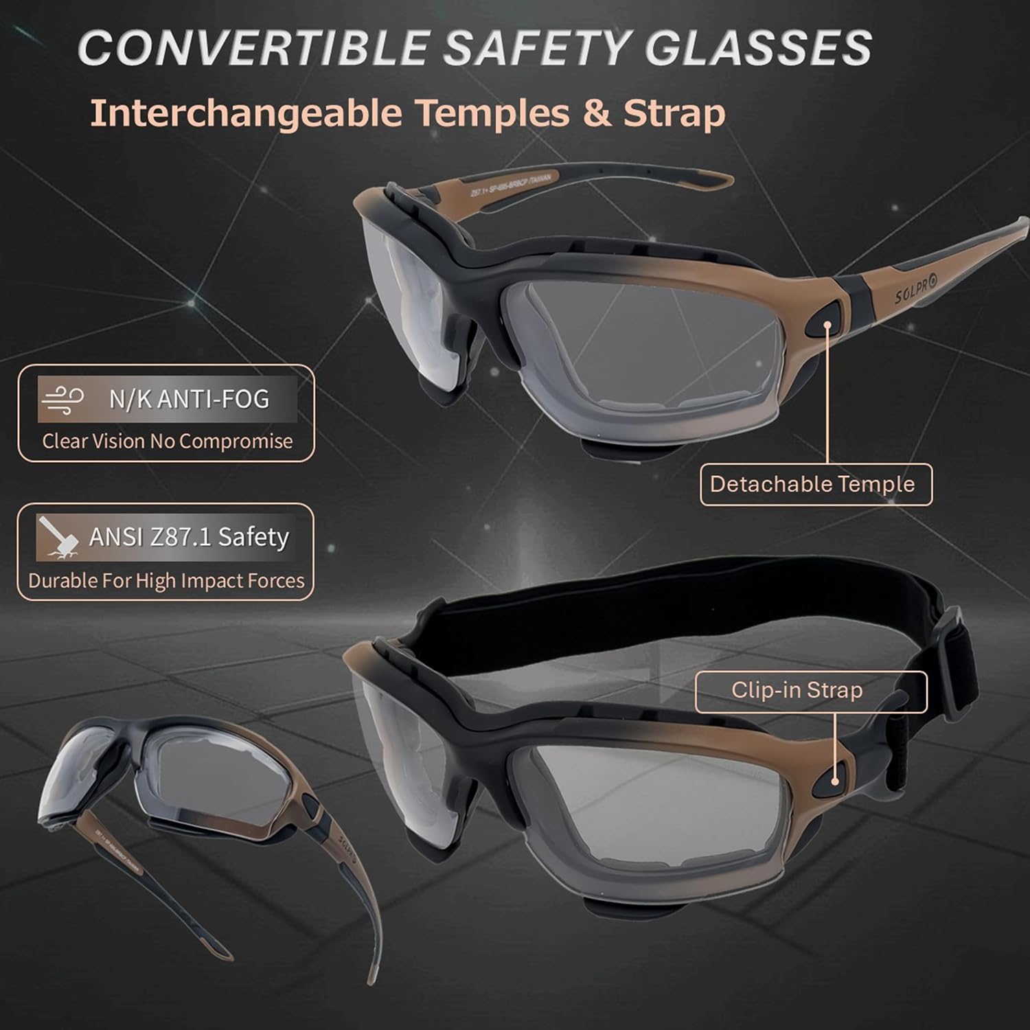 Powersports Safety Goggles, ANSI, Zero‑Pressure, Durable Anti‑Fog, Riding, Hunting Shooting, Fit Men and Women