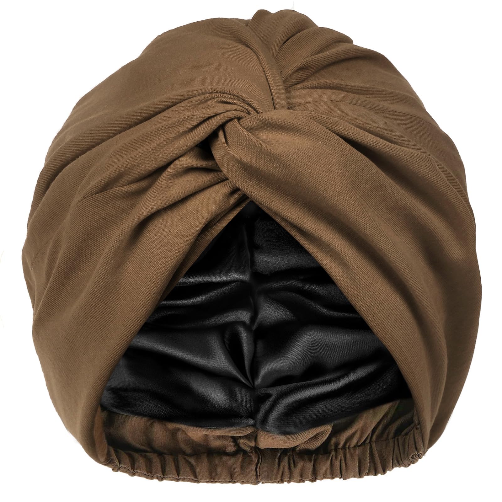 Yanibest Women's Brown Satin Lined Hair Bonnet For Sleeping, Silk Turban, Hair Wrap Chemo Headwear For Natural Curly Hair