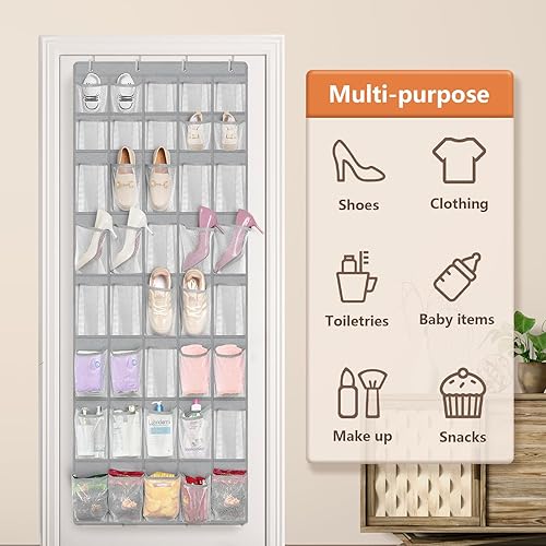 Miniatura 7 de FENTEC Organizador de zapatos para colgar en la puerta, 40 bolsillos grandes para colgar en la puerta, organizador de zapatos para armario,