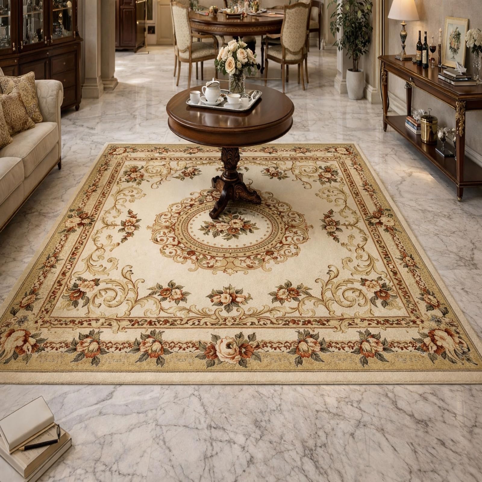 Alfombra de fácil cuidado Rururug con diseño interior floral para salones sofisticados