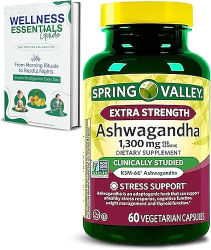 Ashwagandha extra fuerte 1300 mg, 60 cápsulas vegetarianas – Estrés y apoyo cognitivo – Bienestar holístico, sin soja, sin gluten y sin lactosa