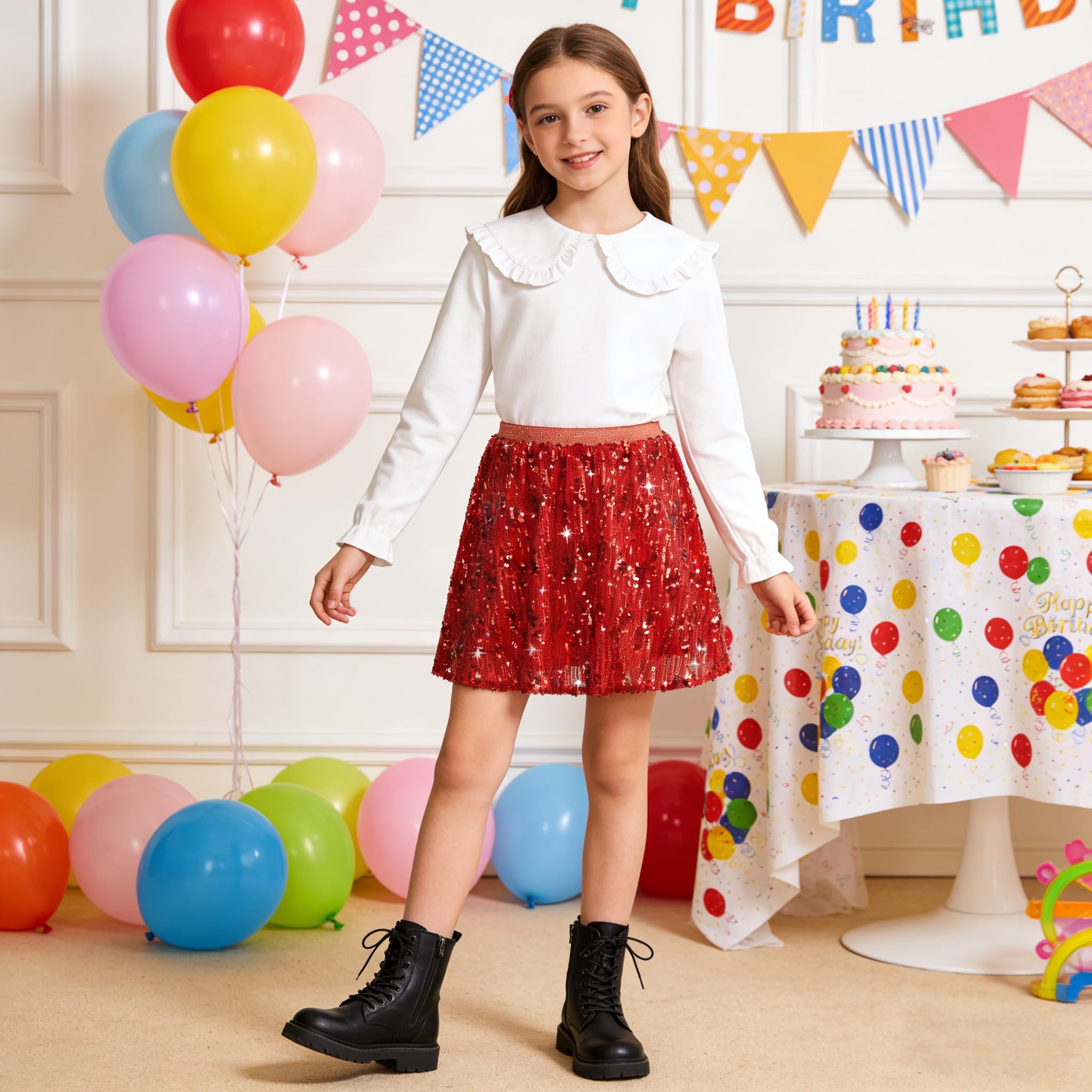 Rolanko Falda de lentejuelas para niñas con cintura elástica y purpurina brillante con forro para fiestas de baile de niños de 5 a 12 años