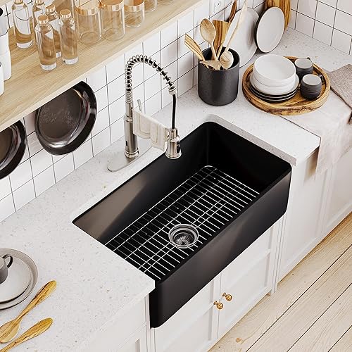 CASAINC Fregadero de cocina de 36 pulgadas, color negro, delantal - Fregadero de granja frontal, cuenco individual profundo, fregadero de granja de