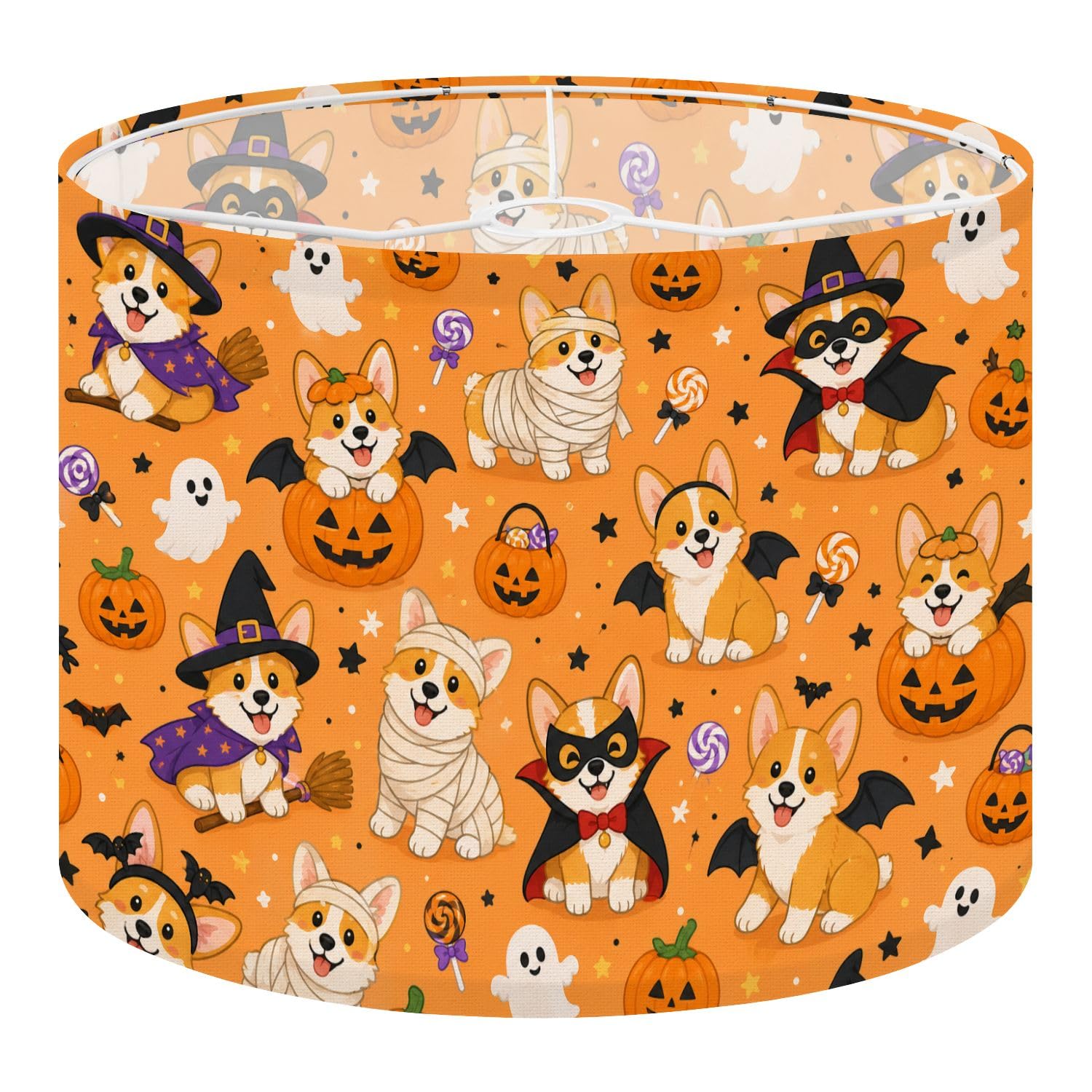 Deruinvaio Multi1 2Pcs 13In Lampshade Lamp Shade Halloween Corgi Pumpkins Ghosts Candy For Ceiling Light, Table Lamp Floor Lamp Easy Assembly Replacement Light Shade
