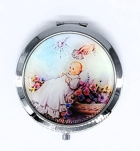 Miniatura 1 de BESTPARTYFAVORS 12 piezas de espejo comapct de bautismo, ángel de la guarda, Nuestra Señora de Guadalupe, San Judas, recuerdo de pie de bebé,