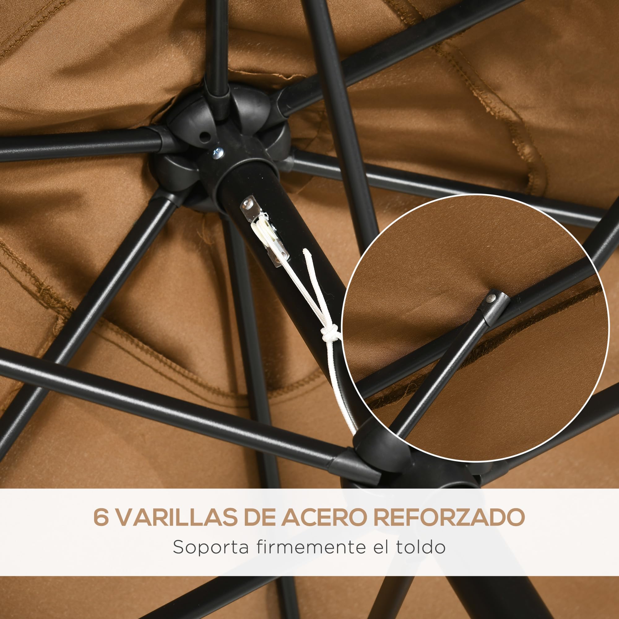 Outsunny Sombrilla de Terraza Exterior 200x300 cm Ángulo Ajustable Café | Parasol de Terraza Exterior, Mástil de Aluminio Desmontable, Manivela, Anti-UV, Sombrilla para Jardín, Patio, Café