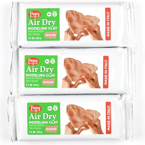 Pepy Arcilla europea de alta calidad para modelar terracota de 3 barras de 1.1 libras, 3.3 libras en total, arcilla endurecedora al aire fácil de