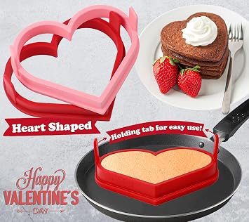 Heart Shape Pancake Mold, 4 Inch Silicone Pancake Molds, 4 Pack Nonstick Heart Pancake Shaper for Valentine's Day, Fun Cake Ring Mold Large Egg Rings for Griddle Cooking