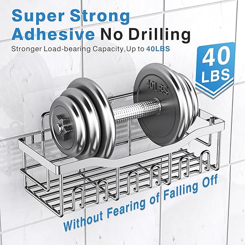 Miniatura 60 de EUDELE Paquete de 5 organizadores de ducha de acero inoxidable a prueba de óxido, organizador de baño adhesivo sin taladros con gran capacidad, Oro