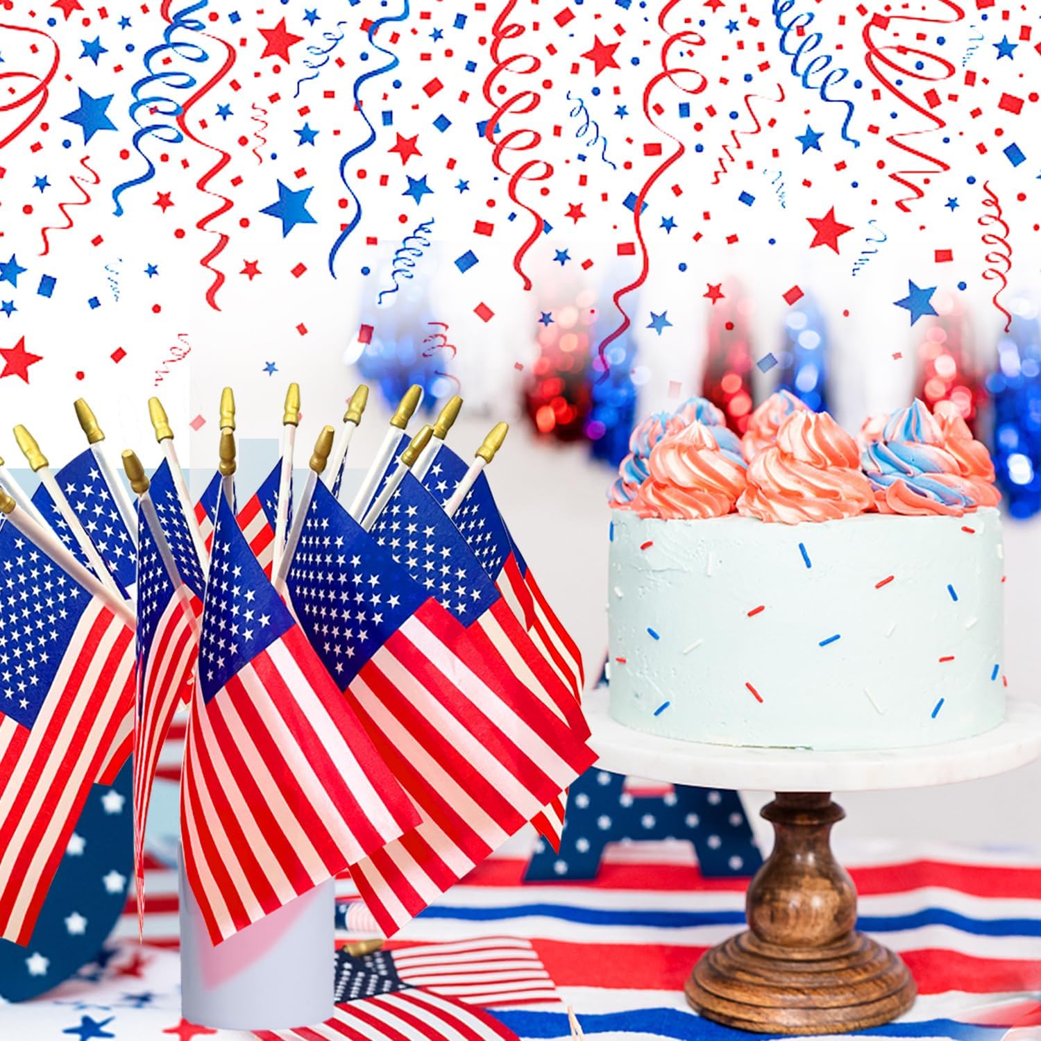 AhfuLife 100 Pcs American Hand Held Flags for USA 250 Years Anniversary, 5×8 Inch USA Small Stick Flag with 12.5" Pole, American Hand Flags for World Cup, Independence Day, Sports Event Party Decor