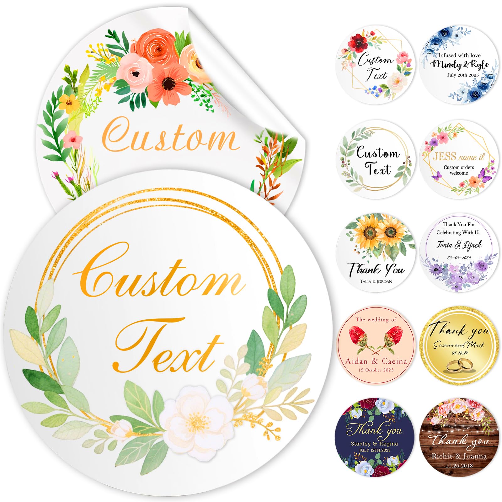 Custom Stickers Personalized Labels for Wedding Favors Birthday Business Logo Customized Waterproof Label Sticker - Pack of 50 to 1000