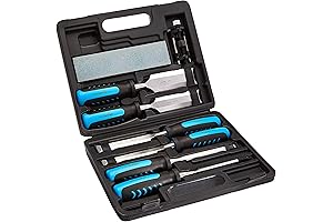 Complete Wood Chiseling Kit: An 8-Piece Amazon Basics Chisel Set with Sharpener