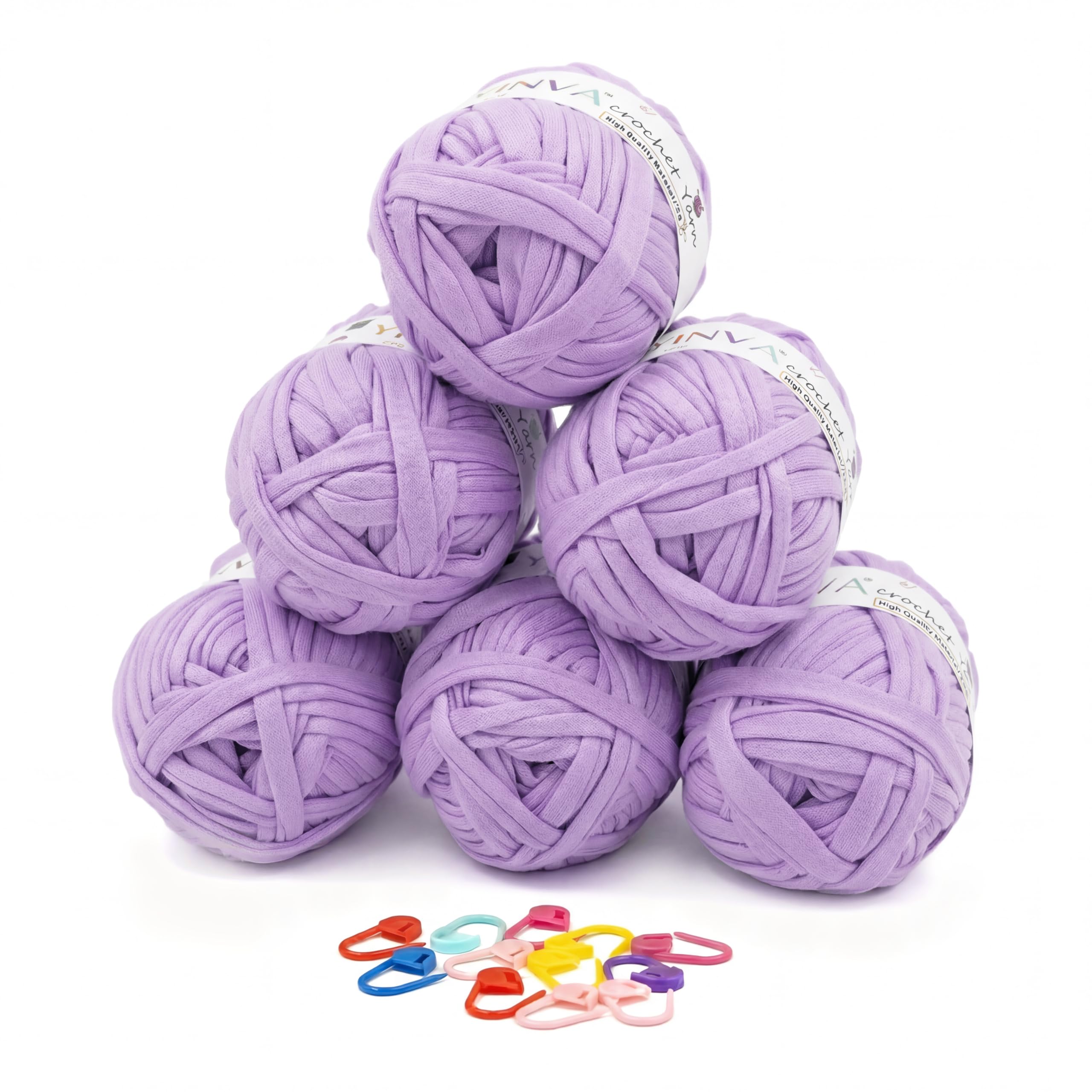 YINVA T Shirt Yarn 6 Pack 100g per Skein, Tshirt Yarn for Crocheting in Multiple Colours, Perfect Relaxing, Rewarding Thick Yarn for Beginners, Soft, Stretchy, Elastic Knitting Yarn for Bags, Baskets